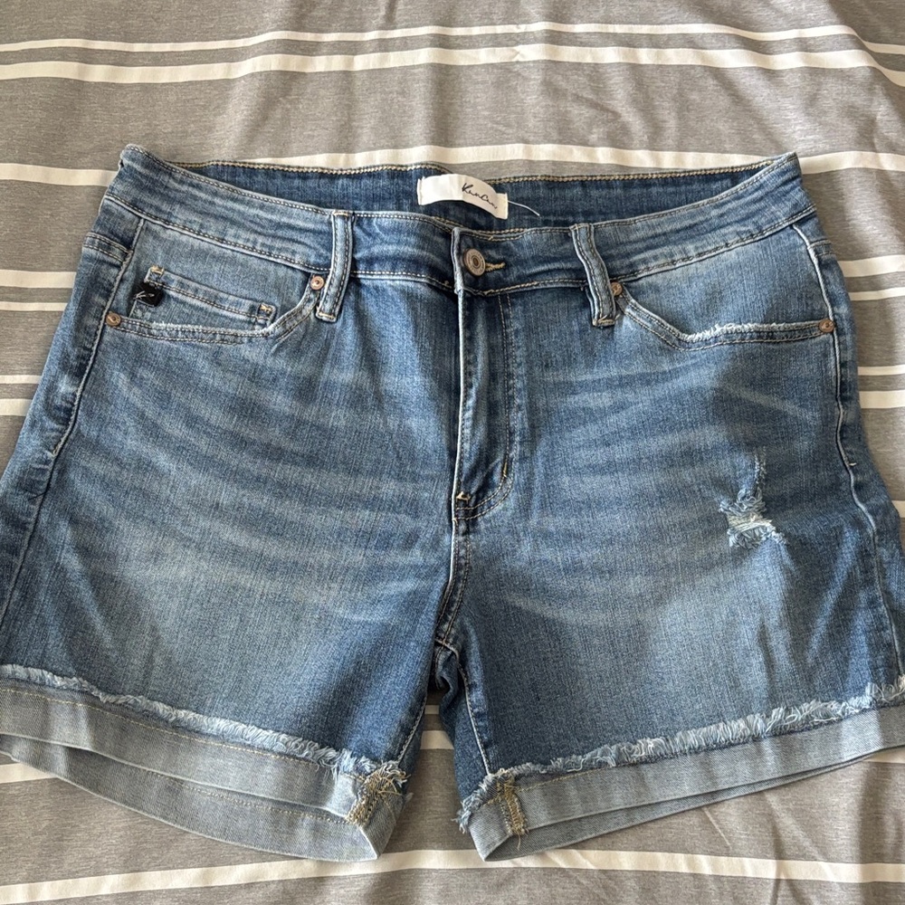 Kancan Light Blue Distressed Denim Shorts